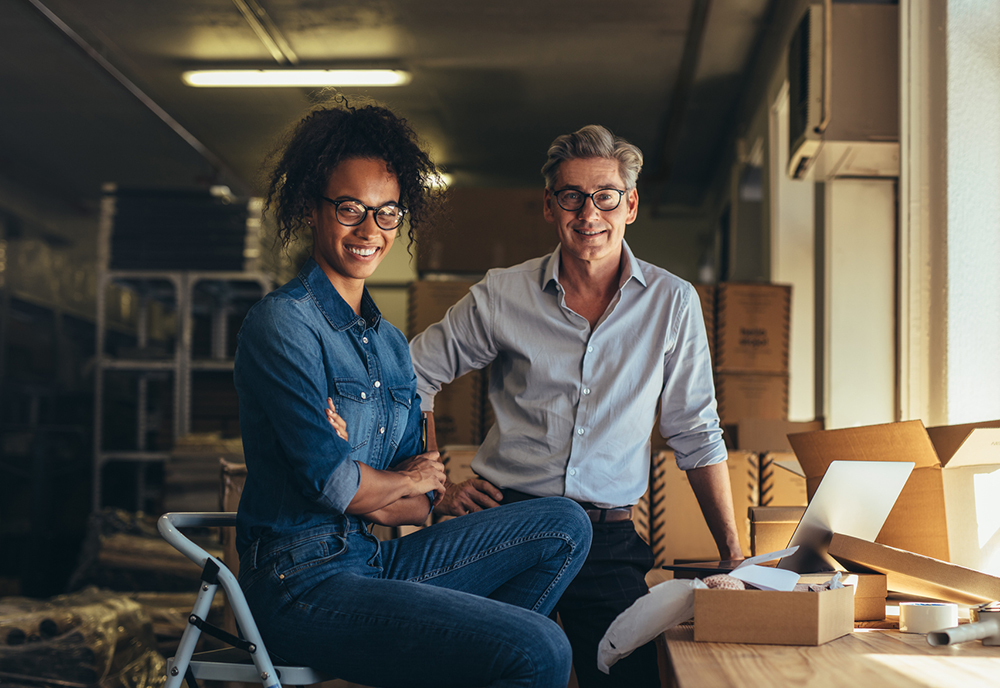 Man and woman in office