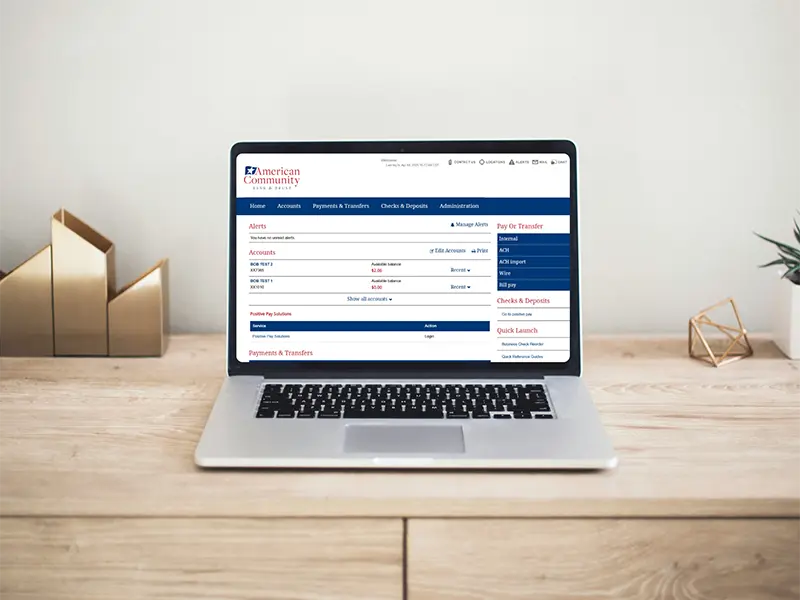 online banking on laptop